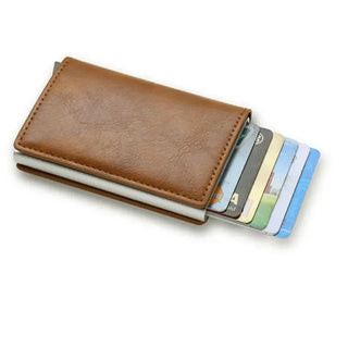 Porta carte di credito portafoglio slim anti-RFID con sistema pop-up