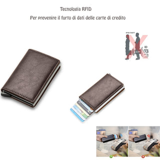 Porta carte di credito portafoglio slim anti-RFID con sistema pop-up