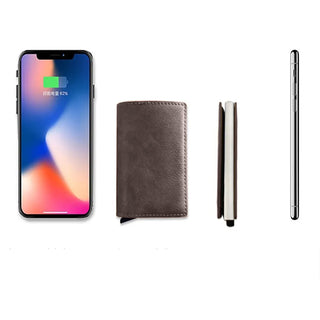 Porta carte di credito portafoglio slim anti-RFID con sistema pop-up