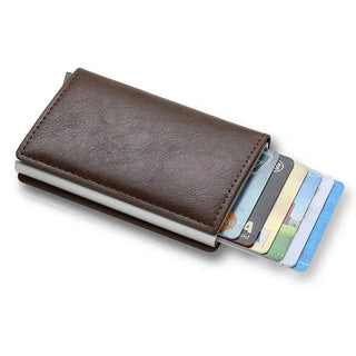 Porta carte di credito portafoglio slim anti-RFID con sistema pop-up
