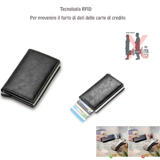 Porta carte di credito portafoglio slim anti-RFID con sistema pop-up