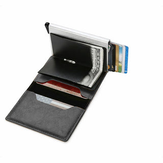 Porta carte di credito portafoglio slim anti-RFID con sistema pop-up