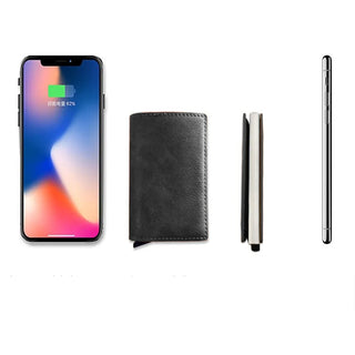 Porta carte di credito portafoglio slim anti-RFID con sistema pop-up