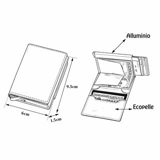 Porta carte di credito portafoglio slim anti-RFID con sistema pop-up