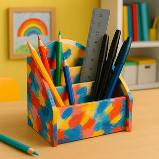 Portapenne in legno 3 scomparti da decoupage decorare