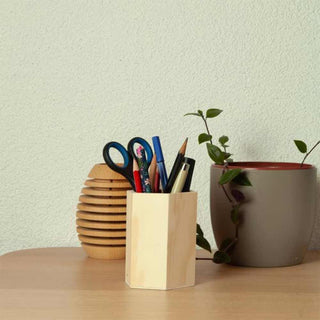 Portapenne esagonale in legno personalizzabile per decoupage