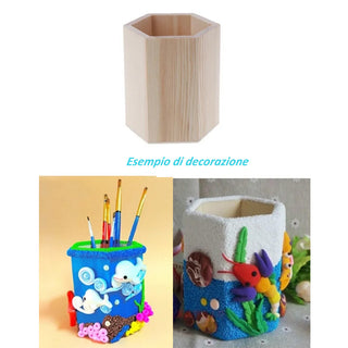 Portapenne esagonale in legno personalizzabile per decoupage
