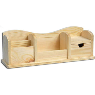 Portapenne in legno grezzo per decoupage 4 scomparti 1 cassetto