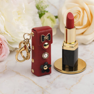 Set 4 Porta rossetto ecopelle decorato bomboiera con porta chiavi