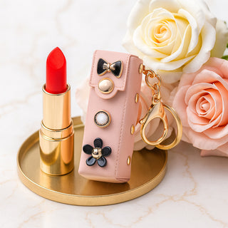 Set 4 Porta rossetto ecopelle decorato bomboiera con porta chiavi