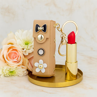 Set 4 Porta rossetto ecopelle decorato bomboiera con porta chiavi