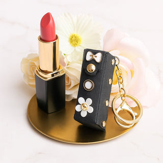 Set 4 Porta rossetto ecopelle decorato bomboiera con porta chiavi