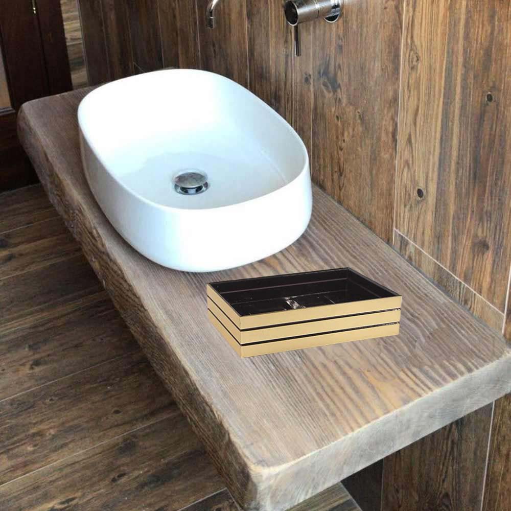 Accessori bagno a righe stile moderno oro dispenser sapone bicchiere porta spazzolino piattino portasapone