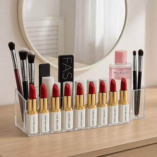 Organizer trucchi 19 scomparti espositore pennelli rossetti cosmetici