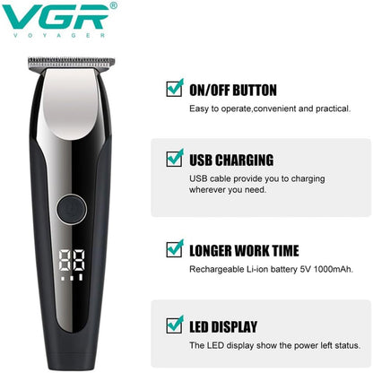 Rasoio tagliacapelli HAIR TIMMER ricaricabile portatile per barba capelli basette corpo con 6 pettinini display 3 velocità