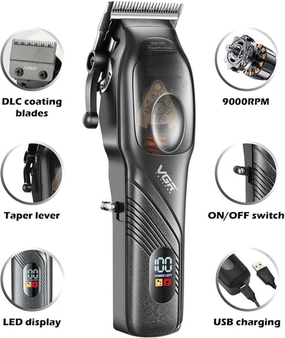 Rasoio VGR HAIR CLIPPER ricaricabile con 4 pettinini taglia capelli barba display con base due modalità di ricarica 269