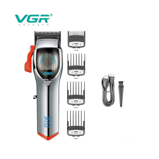 Rasoio tagliacapelli VGR HAIR CLIPPER ricaricabile con display a led leva conica 4 pettinini guida 9000 RPM 647