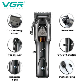 Rasoio VGR HAIR CLIPPER 4 pettinini capelli barba base ricaricabile 653