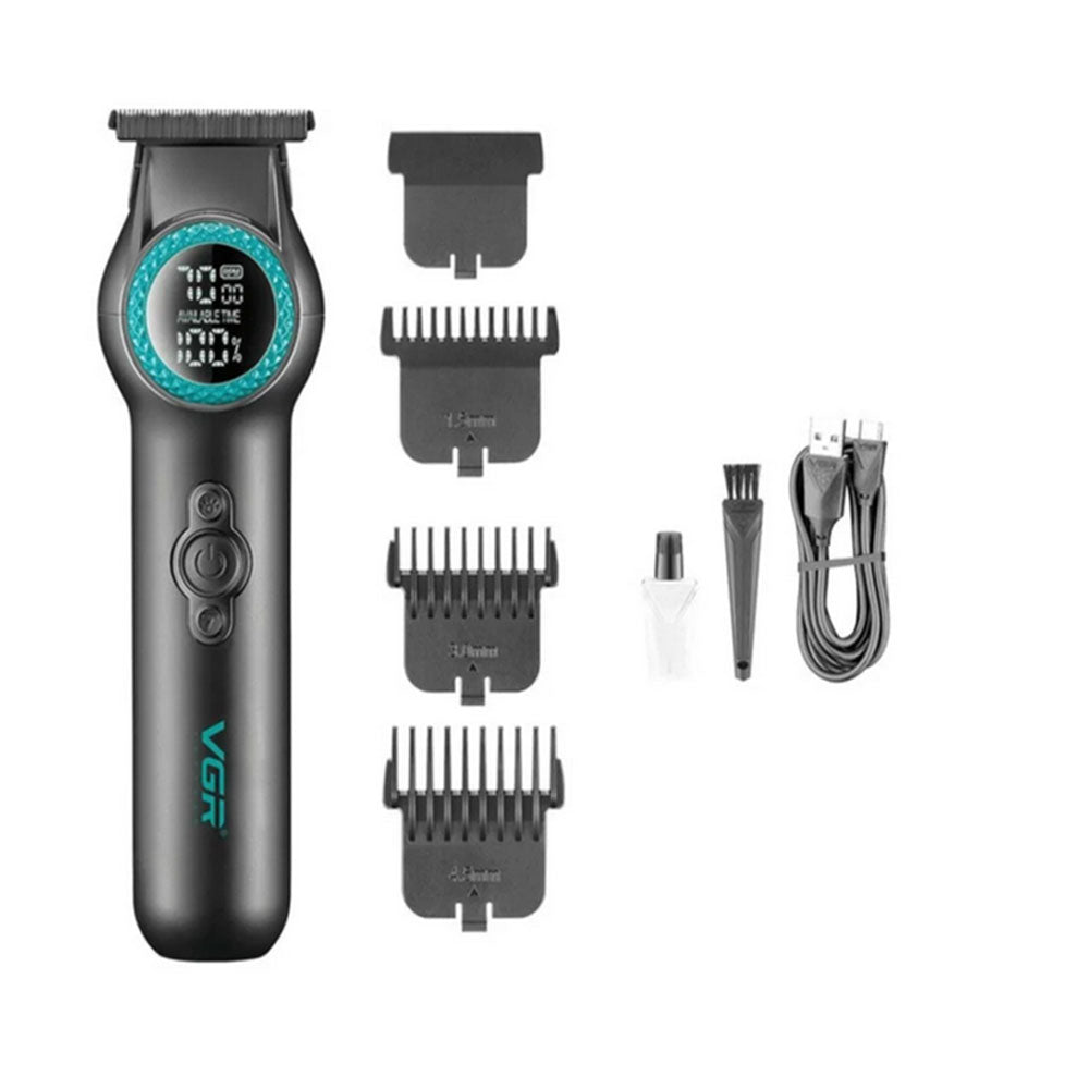 Rasoio VGR HAIR TRIMMERT ricaricabile tre pettinini barba basette 2 velocità con display e luce led 990