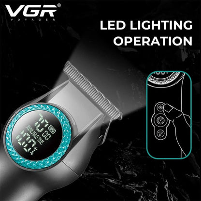 Rasoio VGR HAIR TRIMMERT ricaricabile tre pettinini barba basette 2 velocità con display e luce led 990