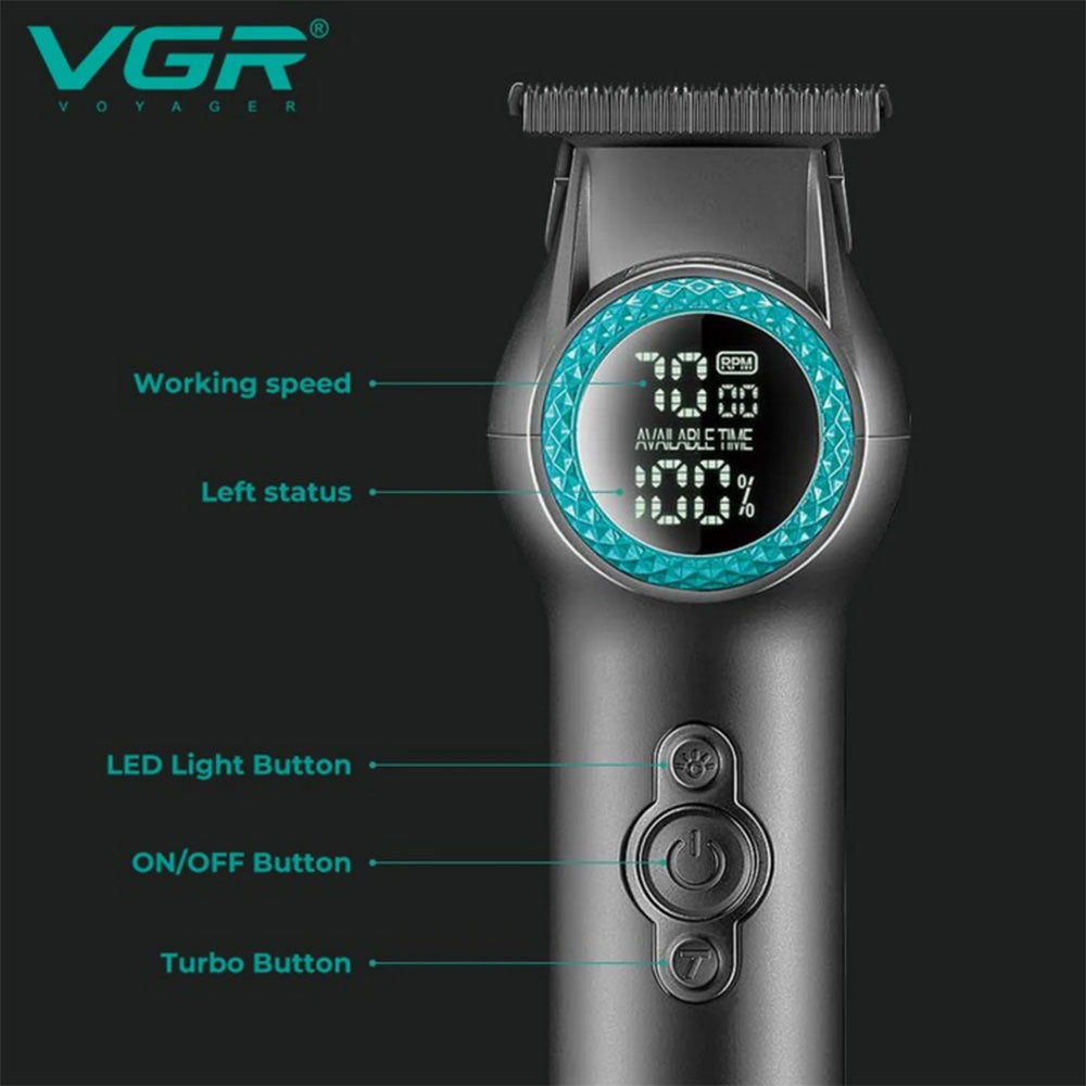 Rasoio VGR HAIR TRIMMERT ricaricabile tre pettinini barba basette 2 velocità con display e luce led 990