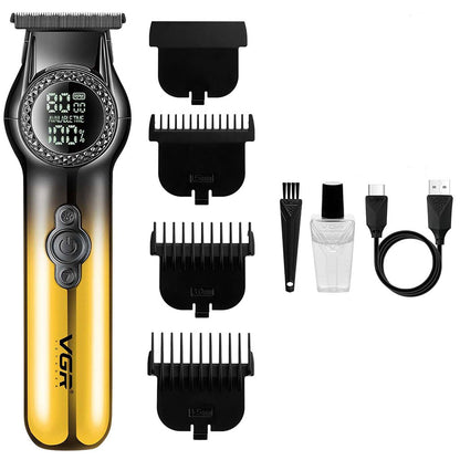 Rasoio VGR HAIR TRIMMERT ricaricabile tre pettinini barba basette 2 velocità con display e luce led 990