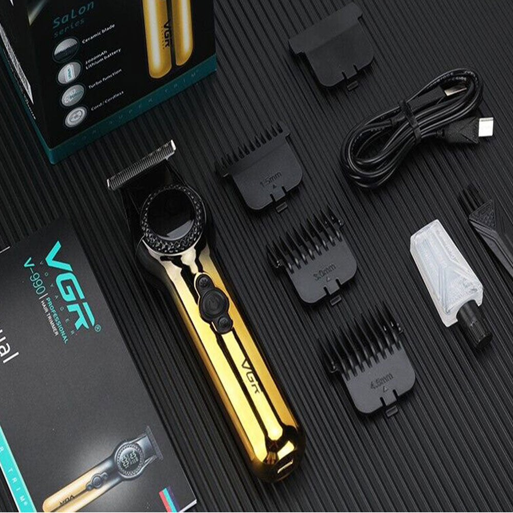 Rasoio VGR HAIR TRIMMERT ricaricabile tre pettinini barba basette 2 velocità con display e luce led 990