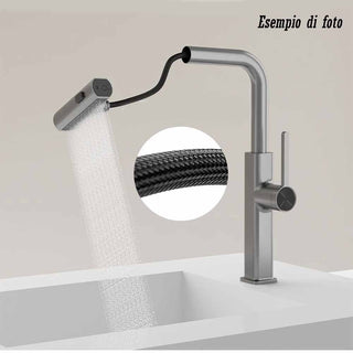 Rubinetto cucina estraibile erogatore girevole 2 getti cromato lucido