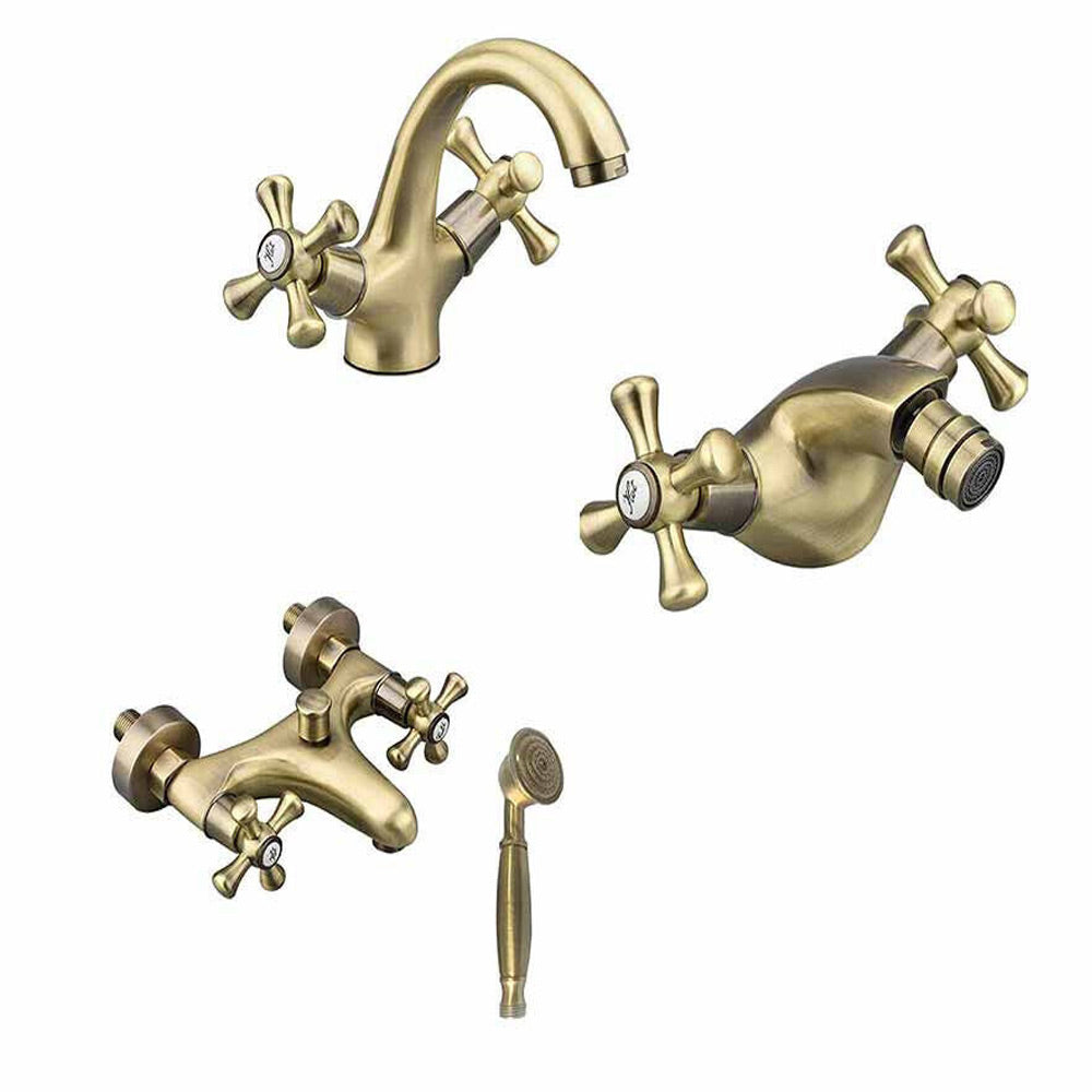 Rubinetto per bagno miscelatore doppio comando lavabo bidet vasca doccia in ottone bronzo opaco modello ROMA