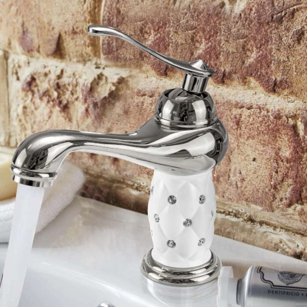Rubinetti per lavabo retrò, rubinetto per lavabo in ottone, rubinetto per bagno con acqua calda e fredda, foro singolo, miscelatore per lavabo monocomando, cromato (Cromo Rubinetti per lavabo retrò, rubinetto per lavabo in ottone, rubinetto per bagno con acqua calda e fredda, foro singolo, miscelatore per lavabo monocomando, cromato (Cromo