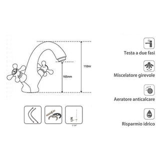 Rubinetto lavabo due manopole miscelatore da bagno modello Roma