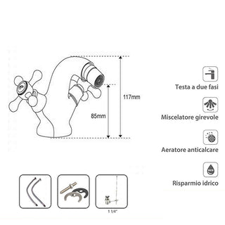 Rubinetto per bidet due manopole miscelatore da bagno modello Roma