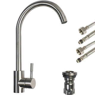 Rubinetto per lavello da cucina a canna in ottone cromato satinato