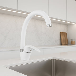 Rubinetto per lavello da cucina a canna alta moderno bianco