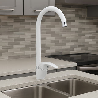 Rubinetto da cucina canna alta orientabile moderno bianco opaco