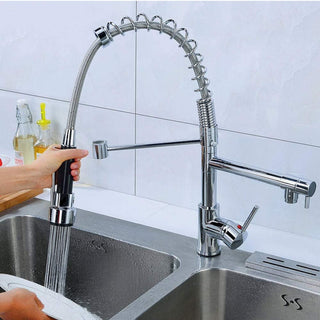 Rubinetto per lavello cucina a canna alta 2 vie con doccetta cromato