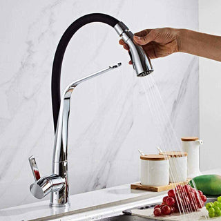 Rubinetto con doccetta canna alta in silicone 2 getti acciaio e nero