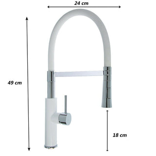 Rubinetto con doccetta in silicone canna alta 2 getti acciaio bianco