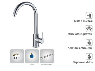 Rubinetto da cucina canna alta orientabile moderno lucido