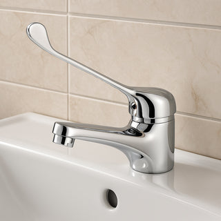 Rubinetto per lavabo maniglia a leva lunga clinica in ottone cromato