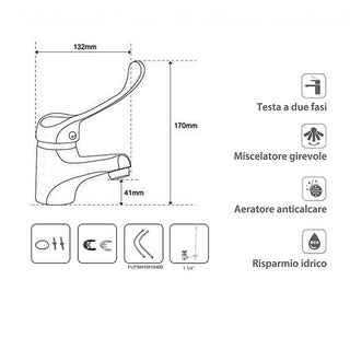 Rubinetto per lavabo maniglia a leva lunga clinica in ottone cromato
