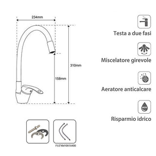 Rubinetto da lavello canna alta flessibile in silicone orientabile