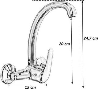 Rubinetto da cucina a parete due fori per lavandino in ottone cromato