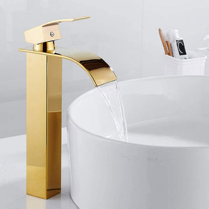 Rubinetto da bagno a canna alta per lavabo bidet miscelatore moderno per lavandino oro modello cascata