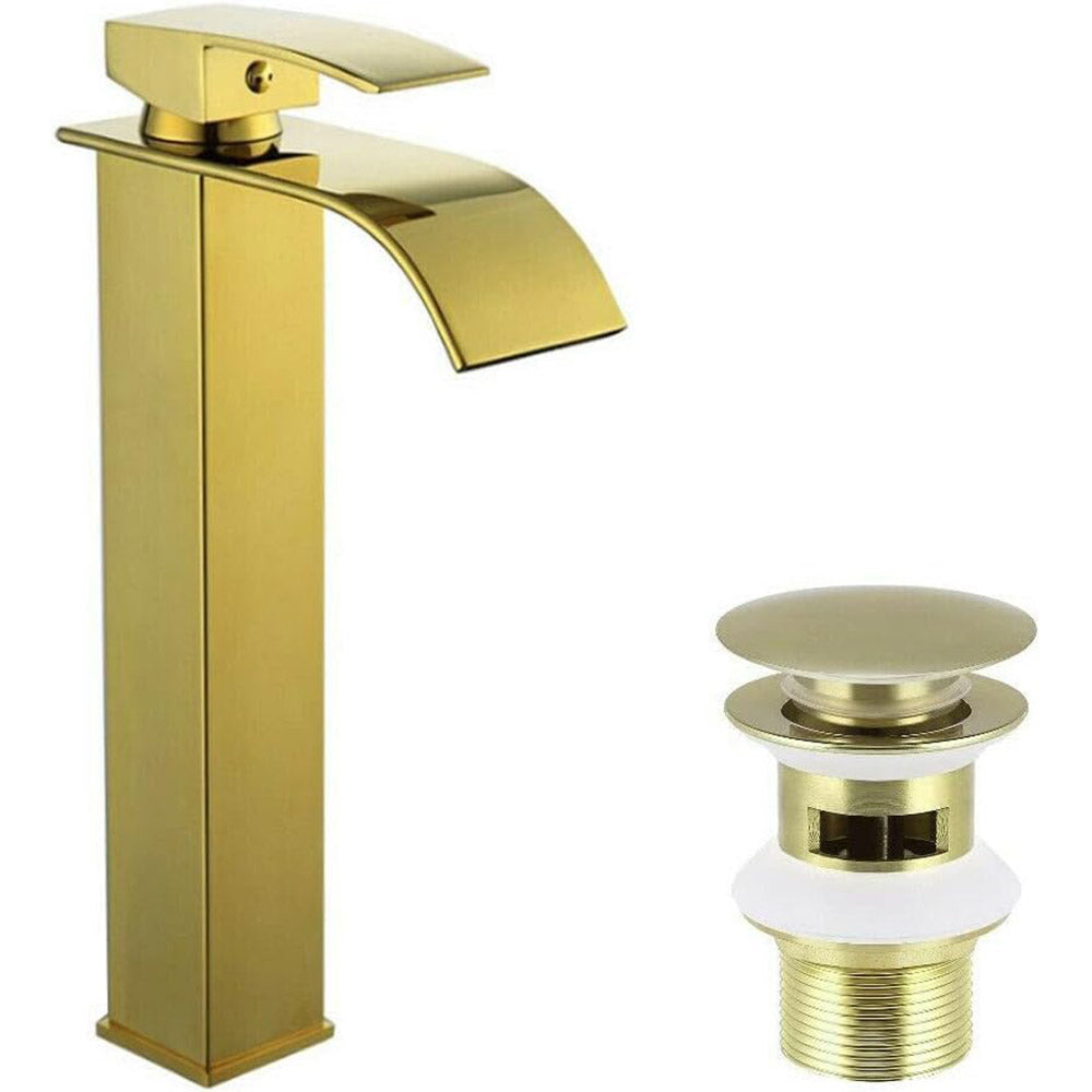 Rubinetto da bagno a canna alta per lavabo bidet miscelatore moderno per lavandino oro modello cascata