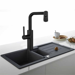 Rubinetto cucina estraibile con erogatore girevole 2 getti nero