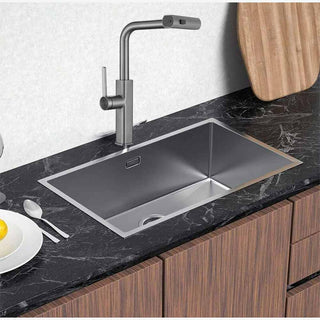 Rubinetto cucina estraibile con erogatore girevole 2 getti satinato