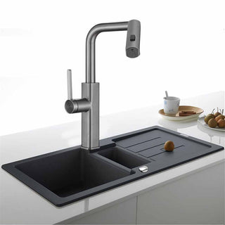 Rubinetto cucina estraibile con erogatore girevole 2 getti satinato