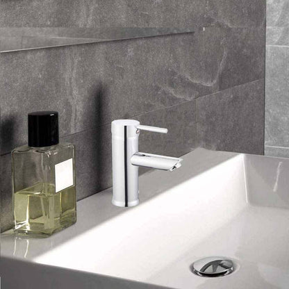 Rubinetto per bagno ultra moderno cromato lucido miscelatore lavabo a canna bassa modello Ray Silver