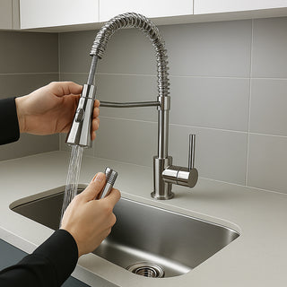 Rubinetto da cucina a canna alta orientabile 2 getti d’acqua